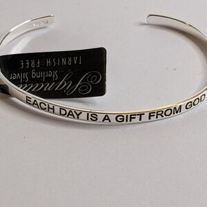 925 Sterling Silver Cuff Bracelet “Each Day is a Gift From God” – NWT, Gift Boxe